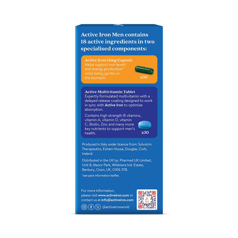 Active Iron Men's Iron Supplement 30 Capsules Plus Tablets - British product