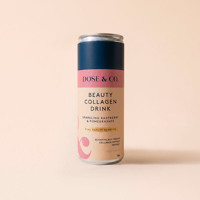 Dose & Co beauty collagen sparkling drink raspberry 250ml, imported from the UK