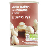 Sainsbury's Whole Button Mushrooms In Water 290g (156g*) Vegetables Sainsburys   