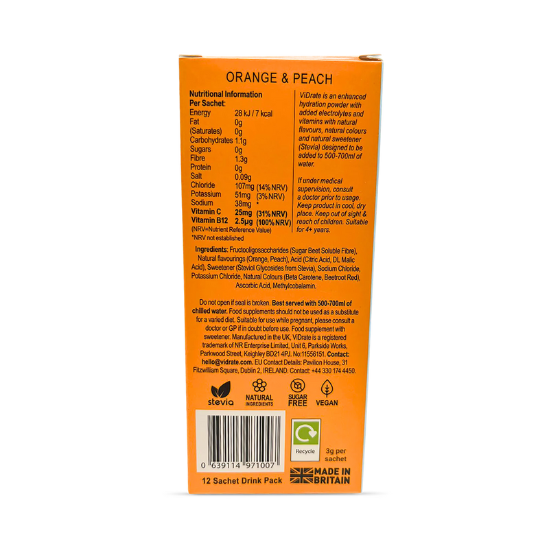Vidrate hydration sachets Orange & Peach 12 sachets (British brand)