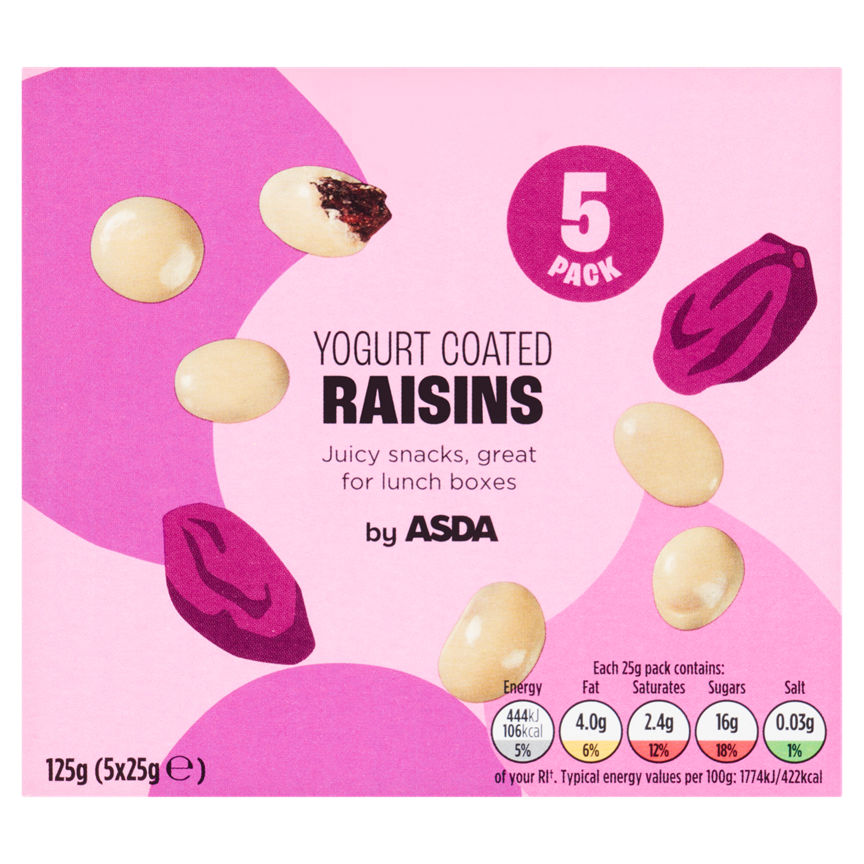 ASDA Yogurt Coated Raisin Snack Bags 5 x 25g (125g) GOODS ASDA   