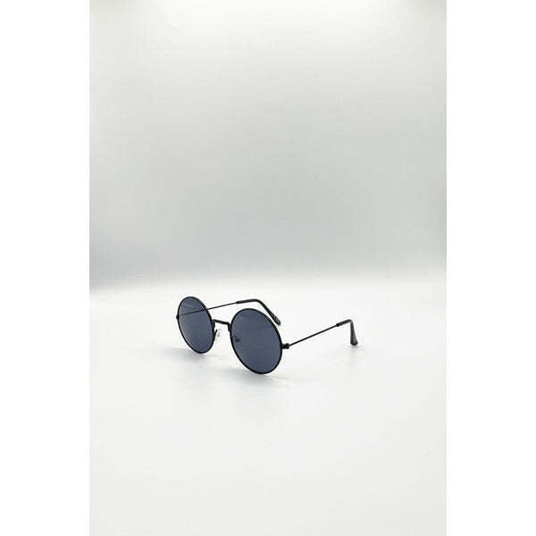 SVNX round metal sunglasses in shiny black, UK version