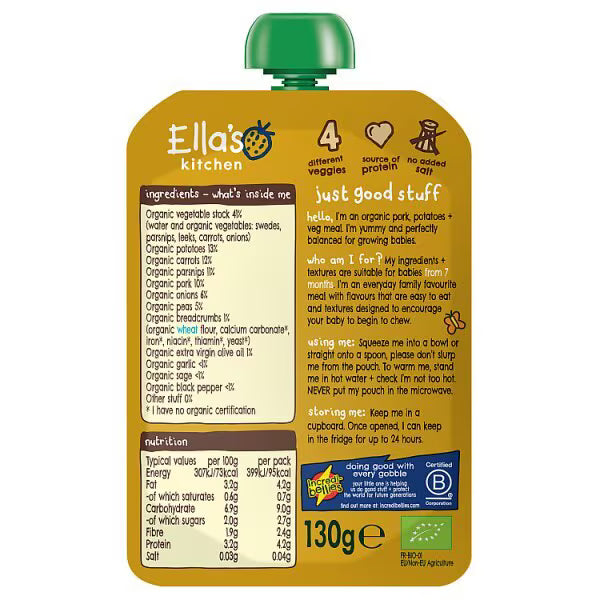 Ella's Kitchen Bangers and Mash Baby Food 130g - British product