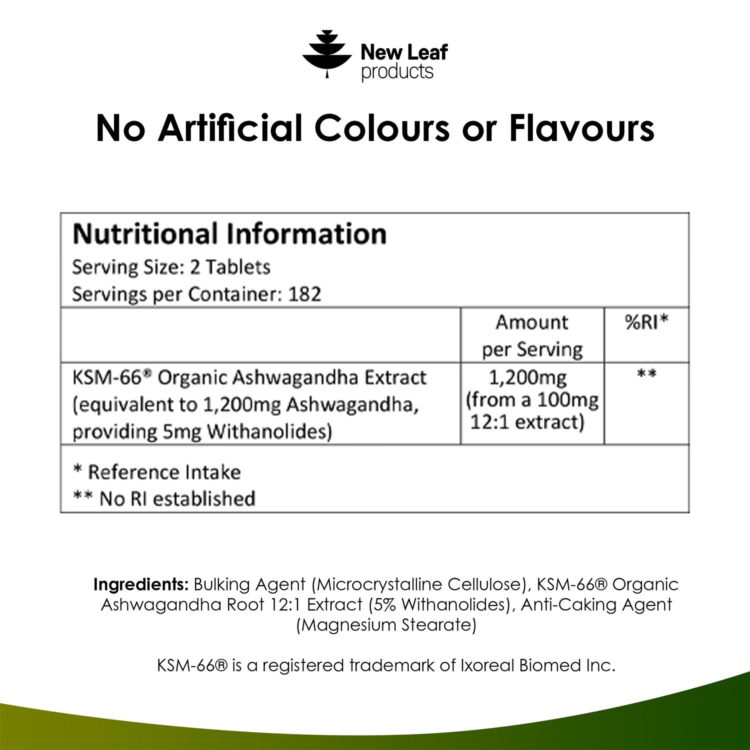 New Leaf Ashwagandha KSM-66 tablets 365 count (British brand)