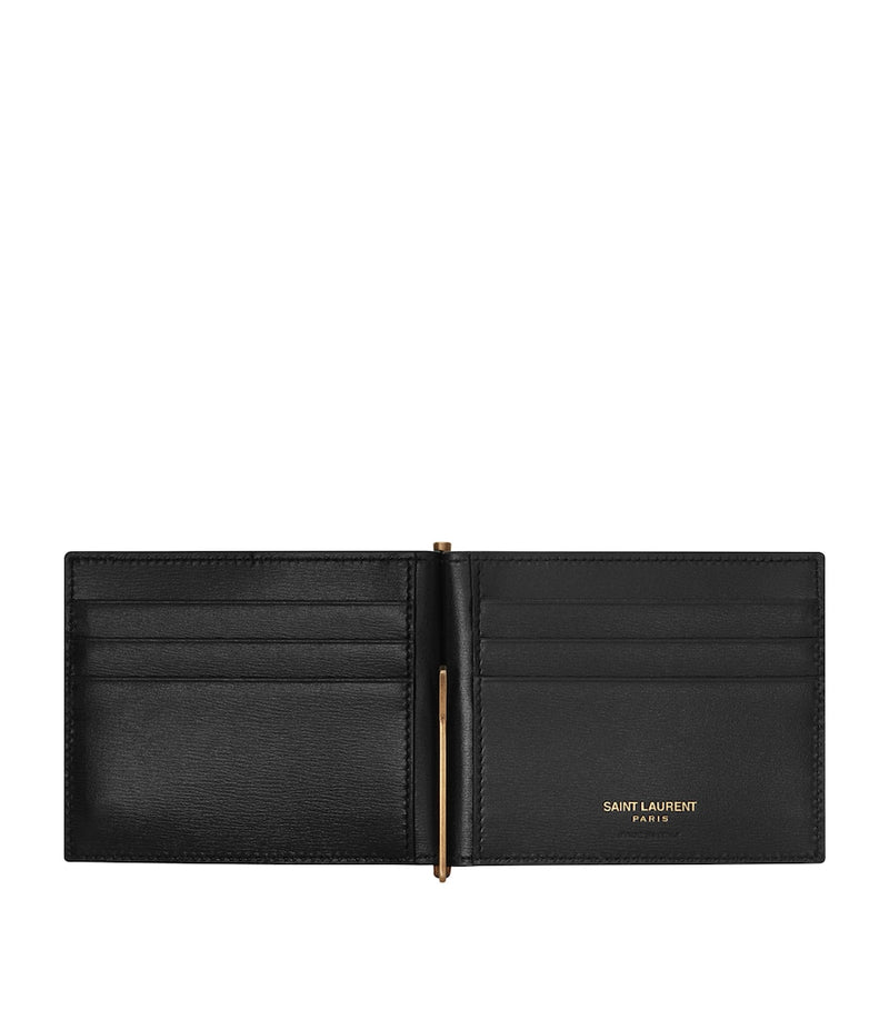 Saint Laurent leather bifold wallet with money clip and monogram detailing (British brand)