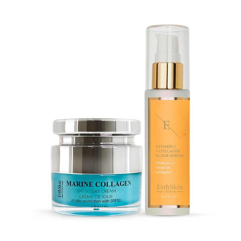 Erth Skin London marine collagen SPF50 day cream 50ml and vitamin C serum 60ml - British product