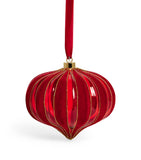 Glass-Blown Hand-Painted Christmas Bauble with Lace Trims