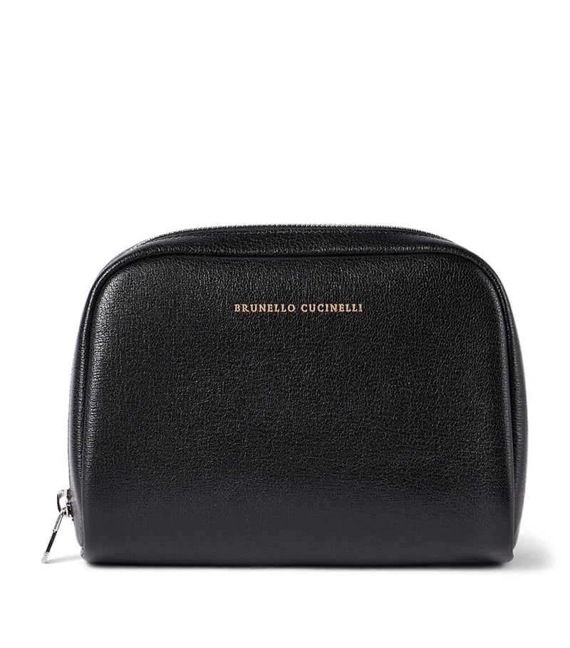 Brunello Cucinelli leather beauty case with gold-tone logo, imported from the UK