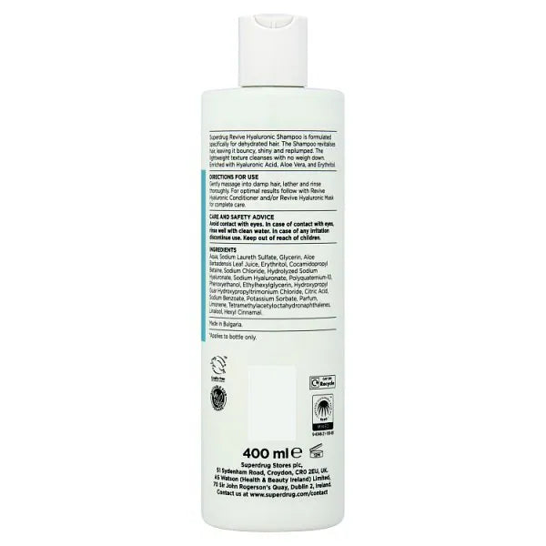 Superdrug Hyaluronic Shampoo For Dehydrated Hair 400ml (British brand)