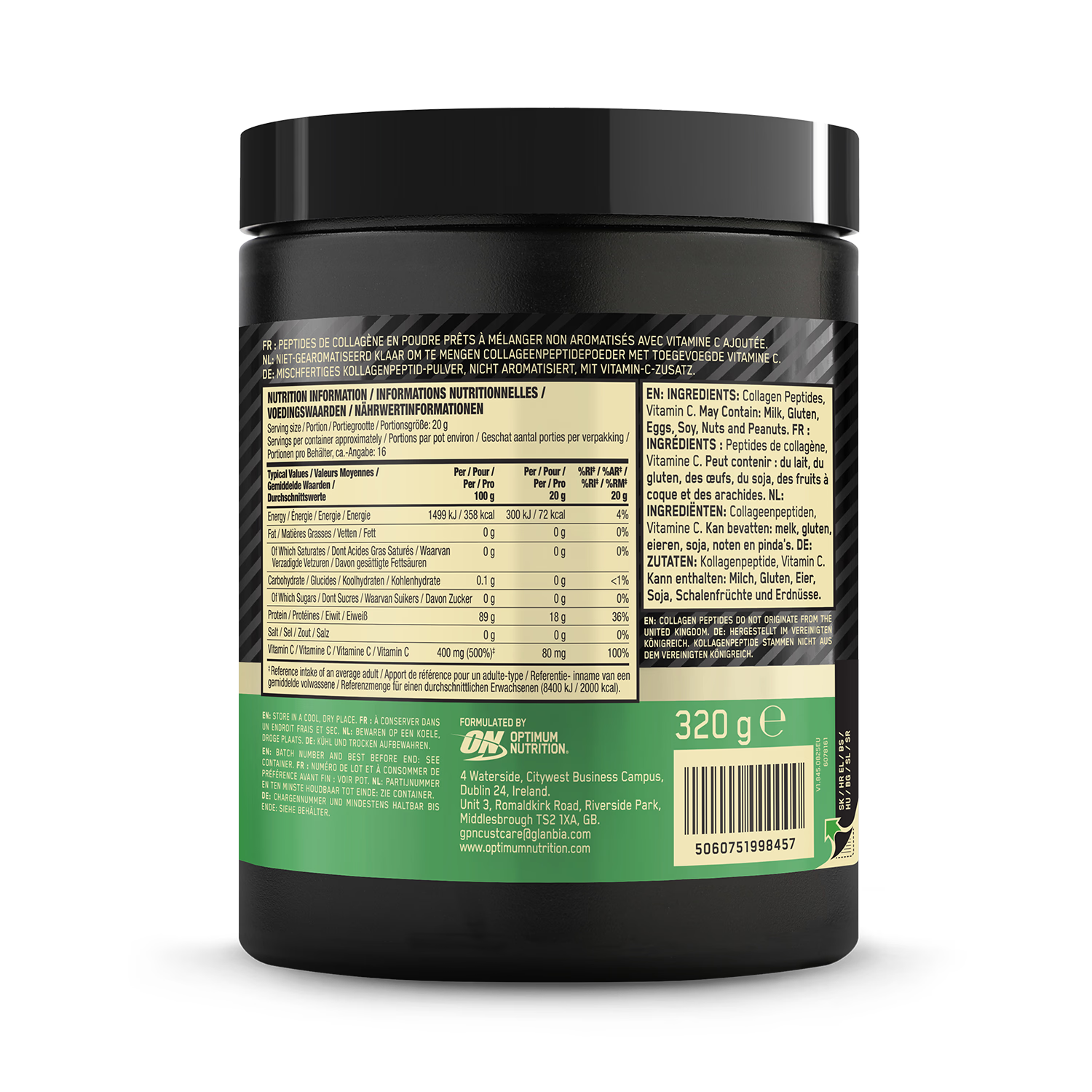 Optimum Nutrition unflavoured collagen supplement 320g - British product