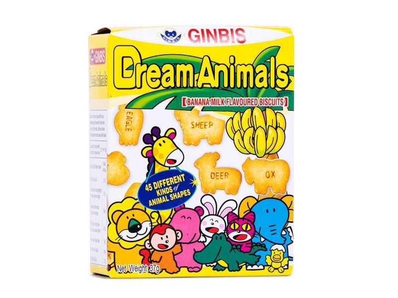 Ginbis Dream Animals banana milk biscuits animal shapes - British product
