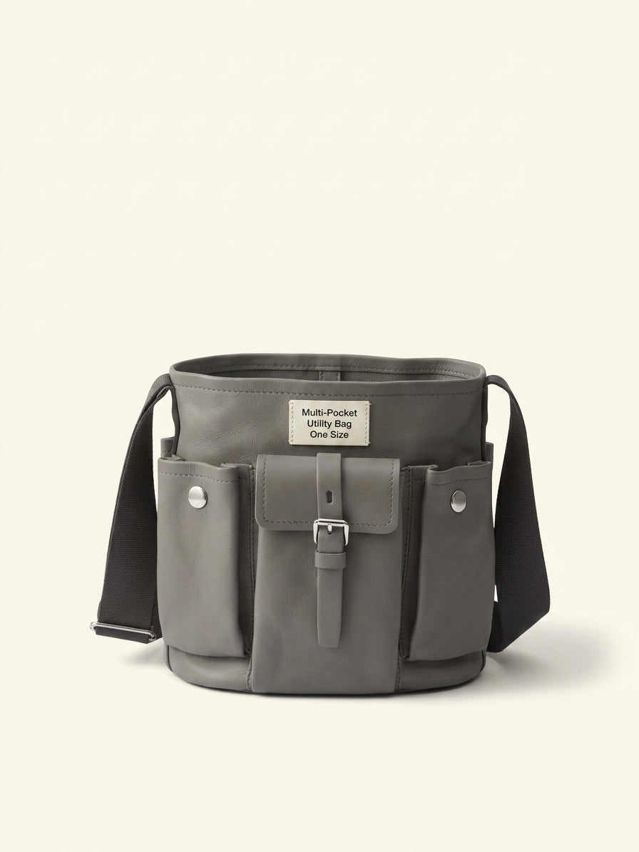 Prada leather bucket bag with adjustable woven strap, imported from the UK