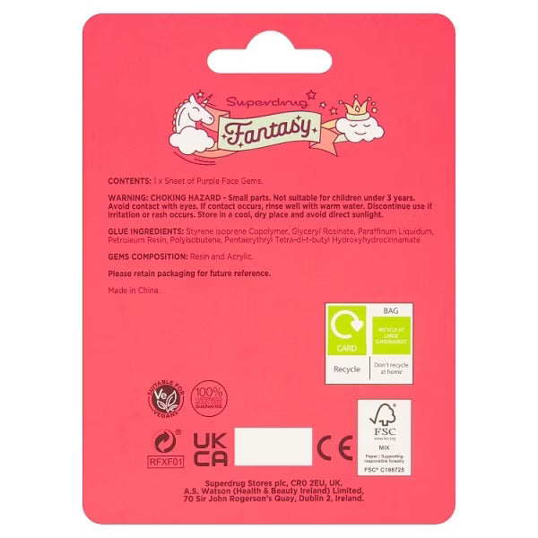 Purple fantasy face gems adhesive sticker pack - British product
