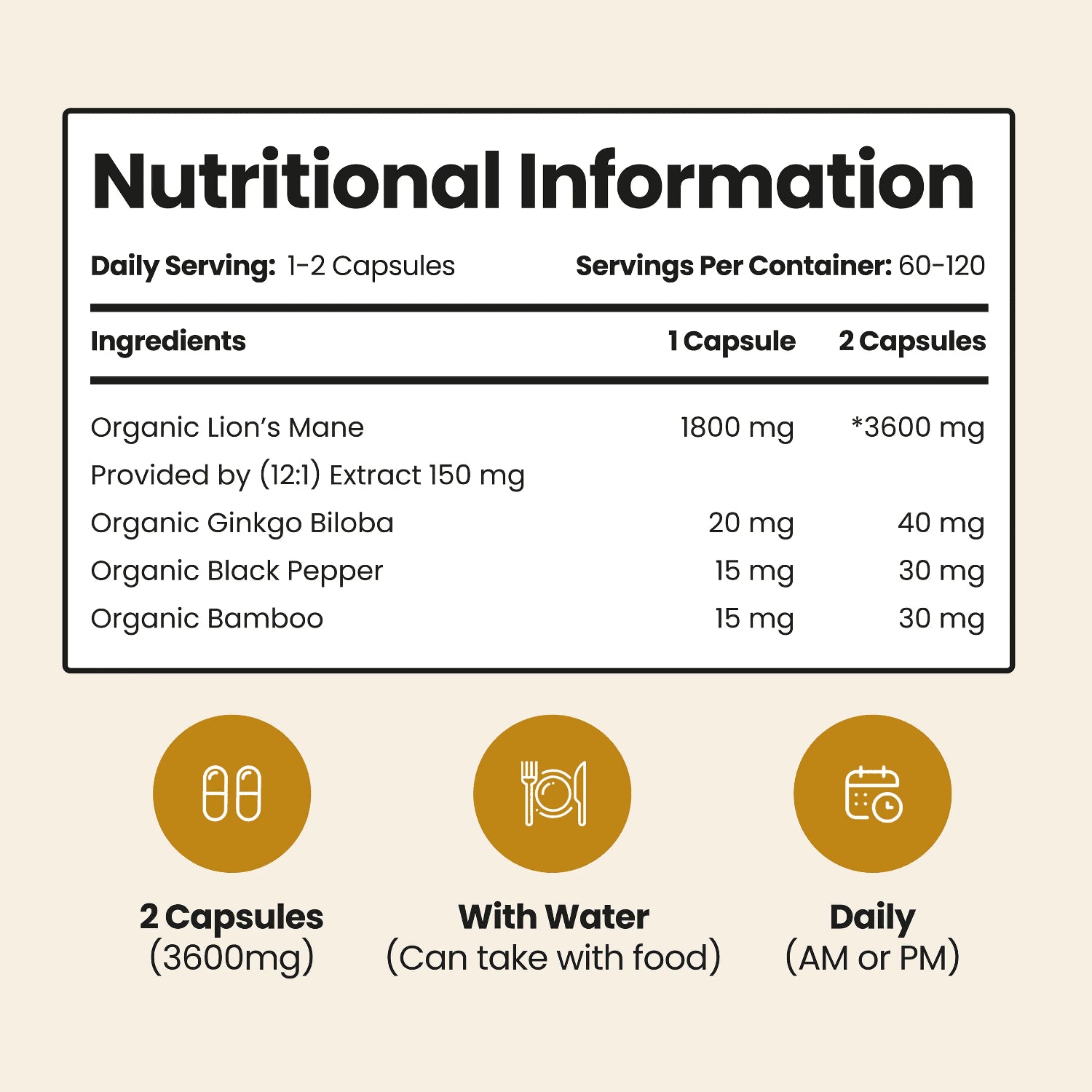VitaBright mushroom complex with Ginkgo Biloba 120 capsules, imported from the UK