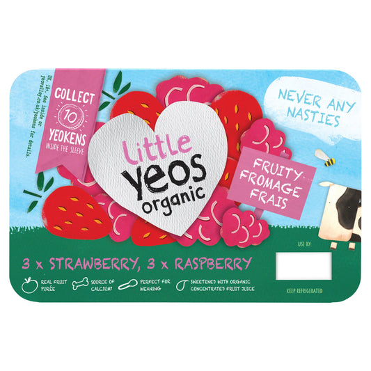 Yeo Valley Organic Little Yeos, Strawberry & Raspberry Fromage Frais 6x45g baby meals Sainsburys   