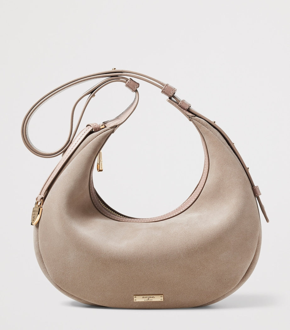 Aspinal of London small Soho Crescent suede shoulder bag, UK version