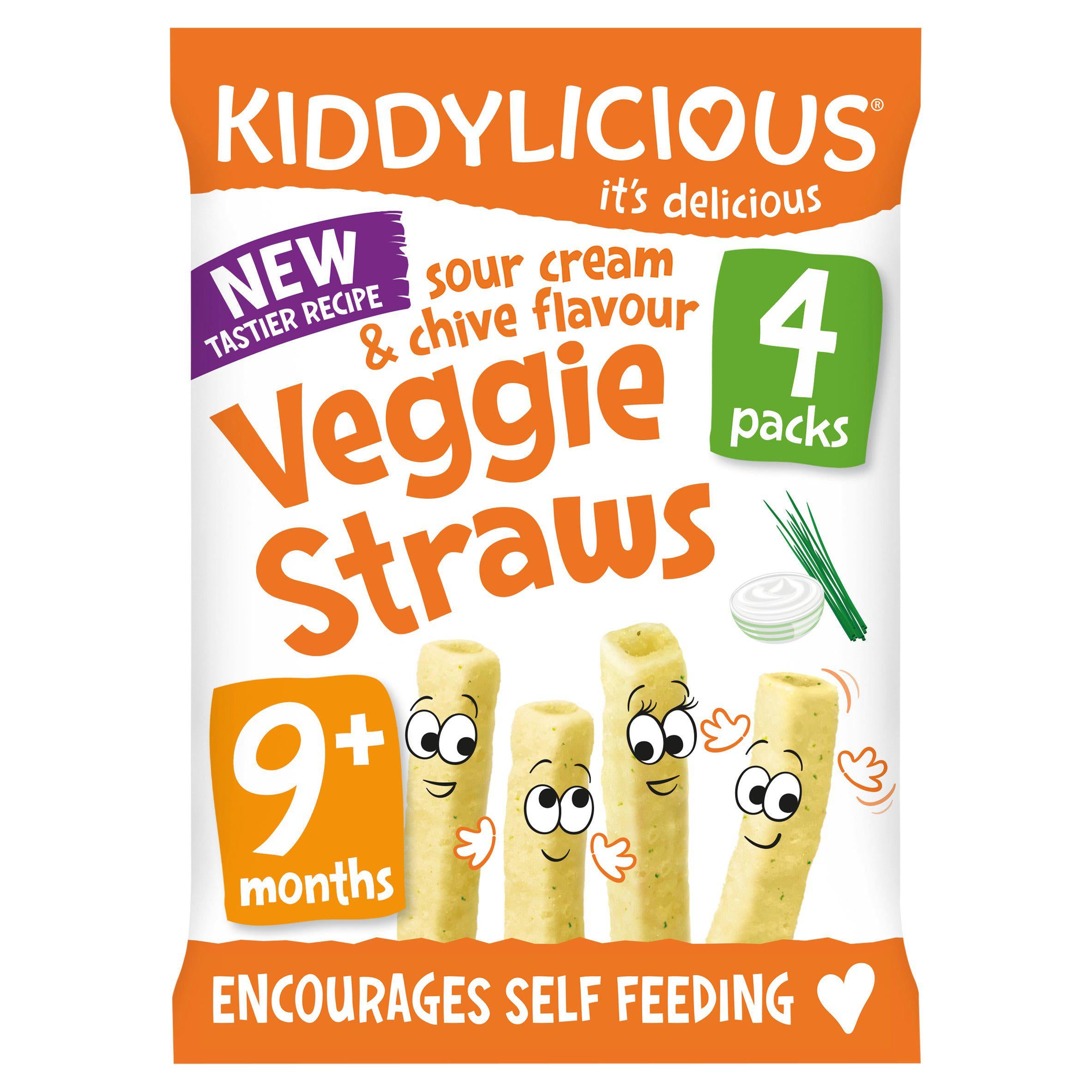 Kiddylicious Sour Cream &amp; Chive Flavoured Veggie Straws Baby Snacks 4x12g