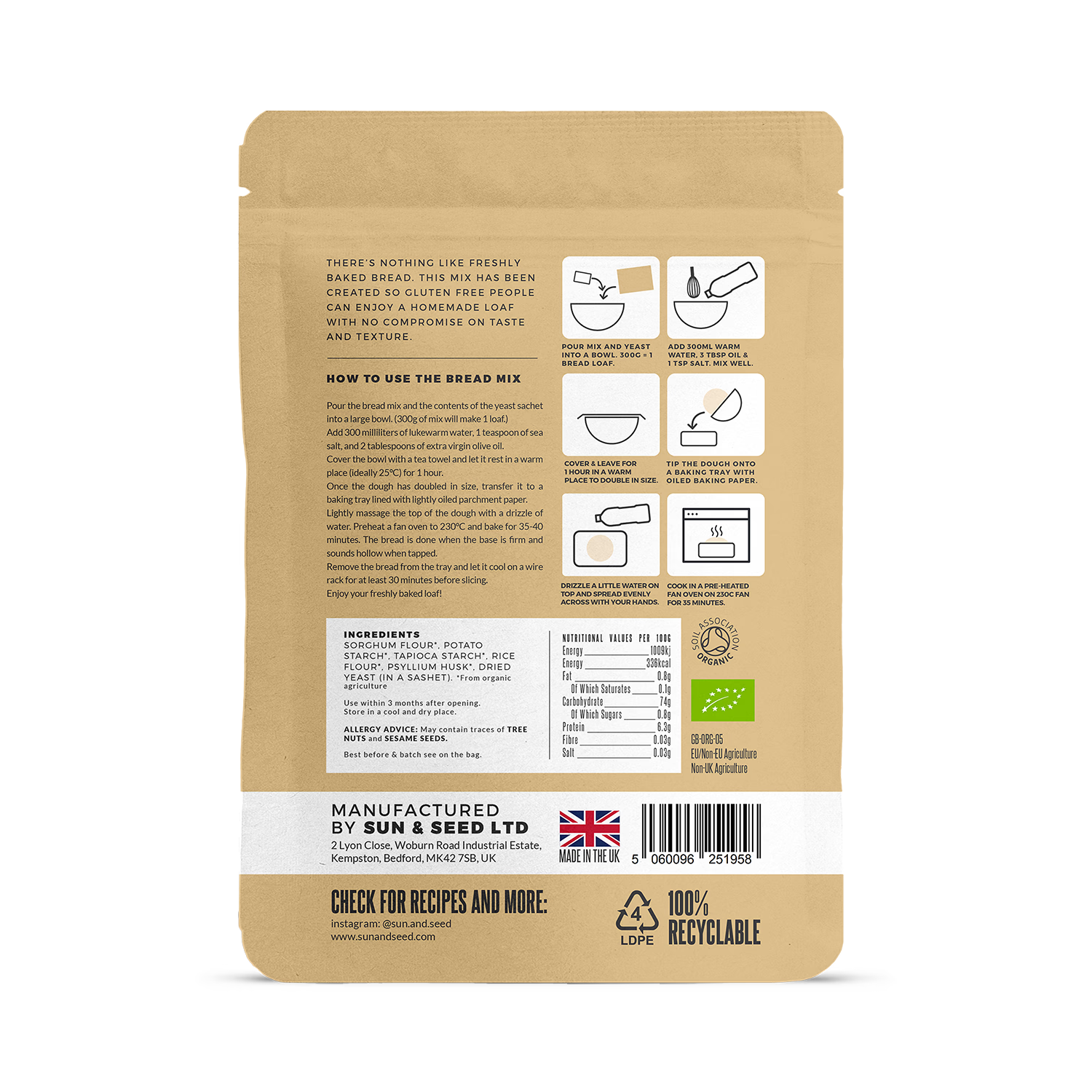 Sun & Seed organic gluten free bread mix 300g, imported from the UK
