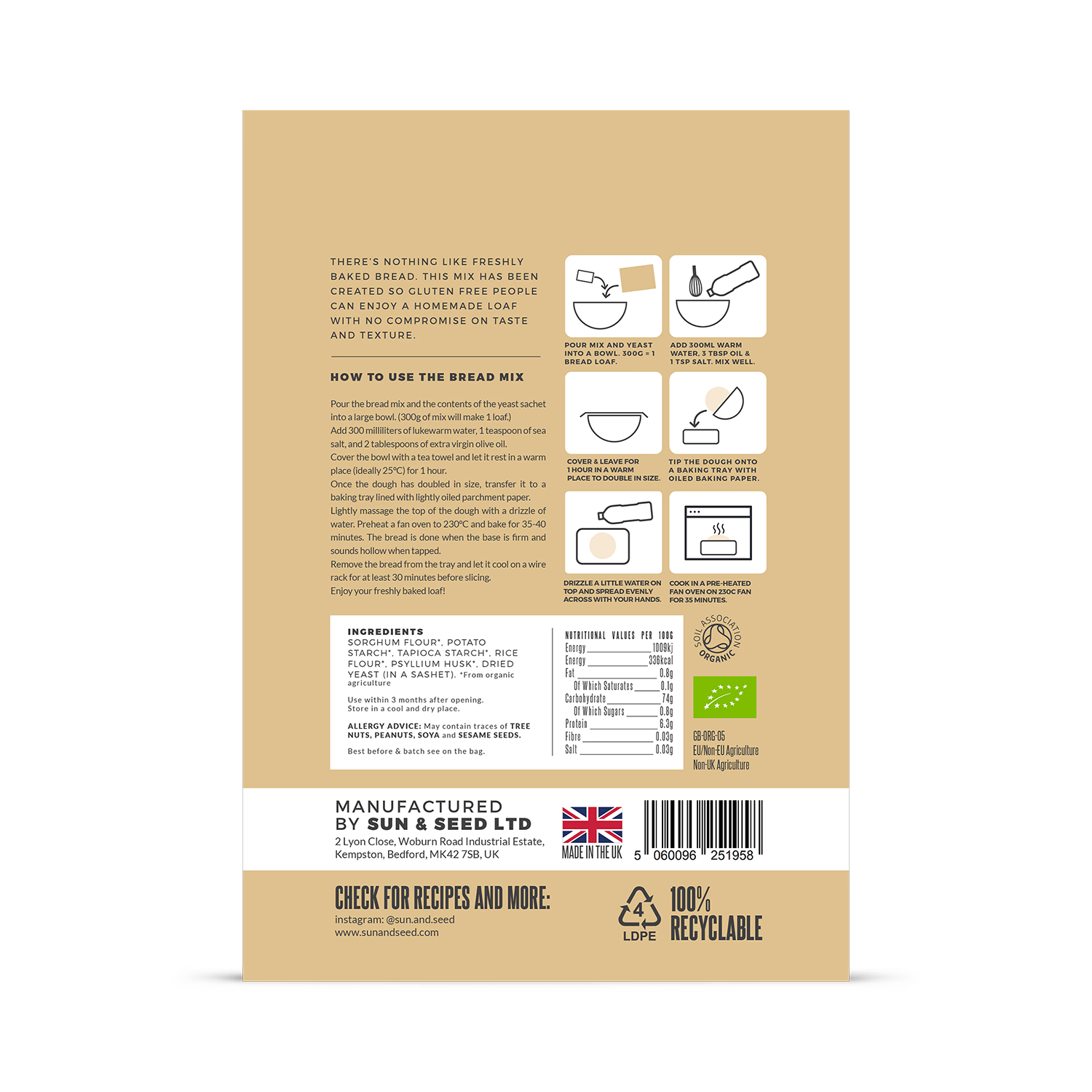 Sun & Seed organic gluten free bread mix 300g, imported from the UK