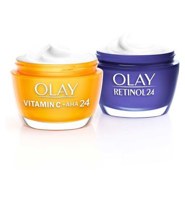 Olay Best Sellers with Vitamin C + AHA24 Day Moisturiser & Retinol24 Night Moisturiser Bundle GOODS Boots   