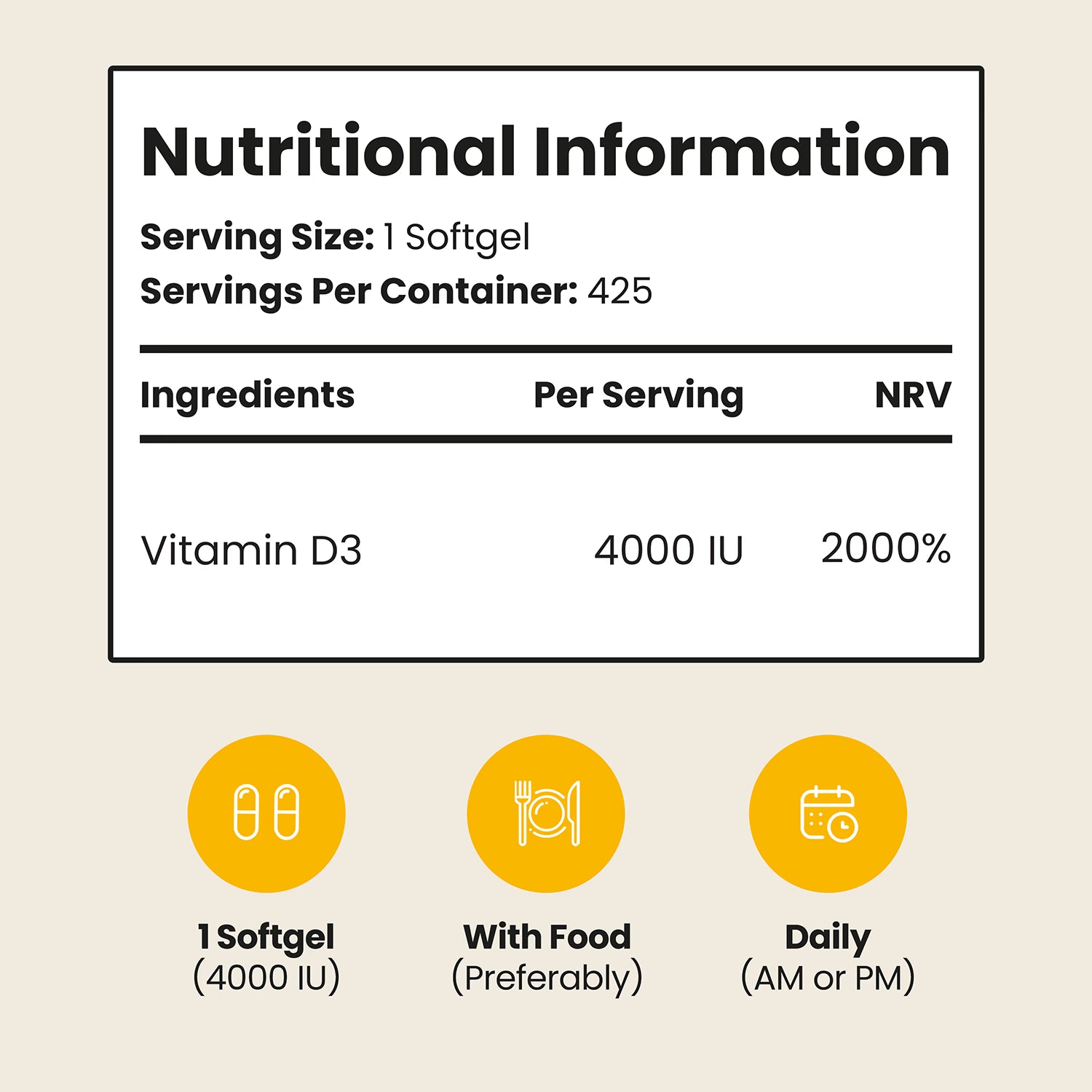 VitaBright vitamin D3 supplement 4000 IU 425 softgels, imported from the UK