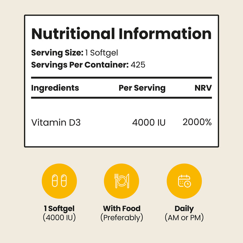 VitaBright vitamin D3 supplement 4000 IU 425 softgels, imported from the UK