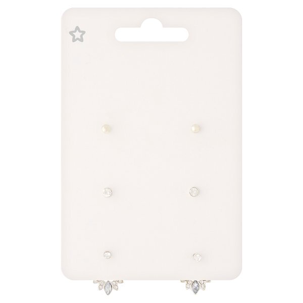 Superdrug Silver Tone Diamante Trio Stud Pack