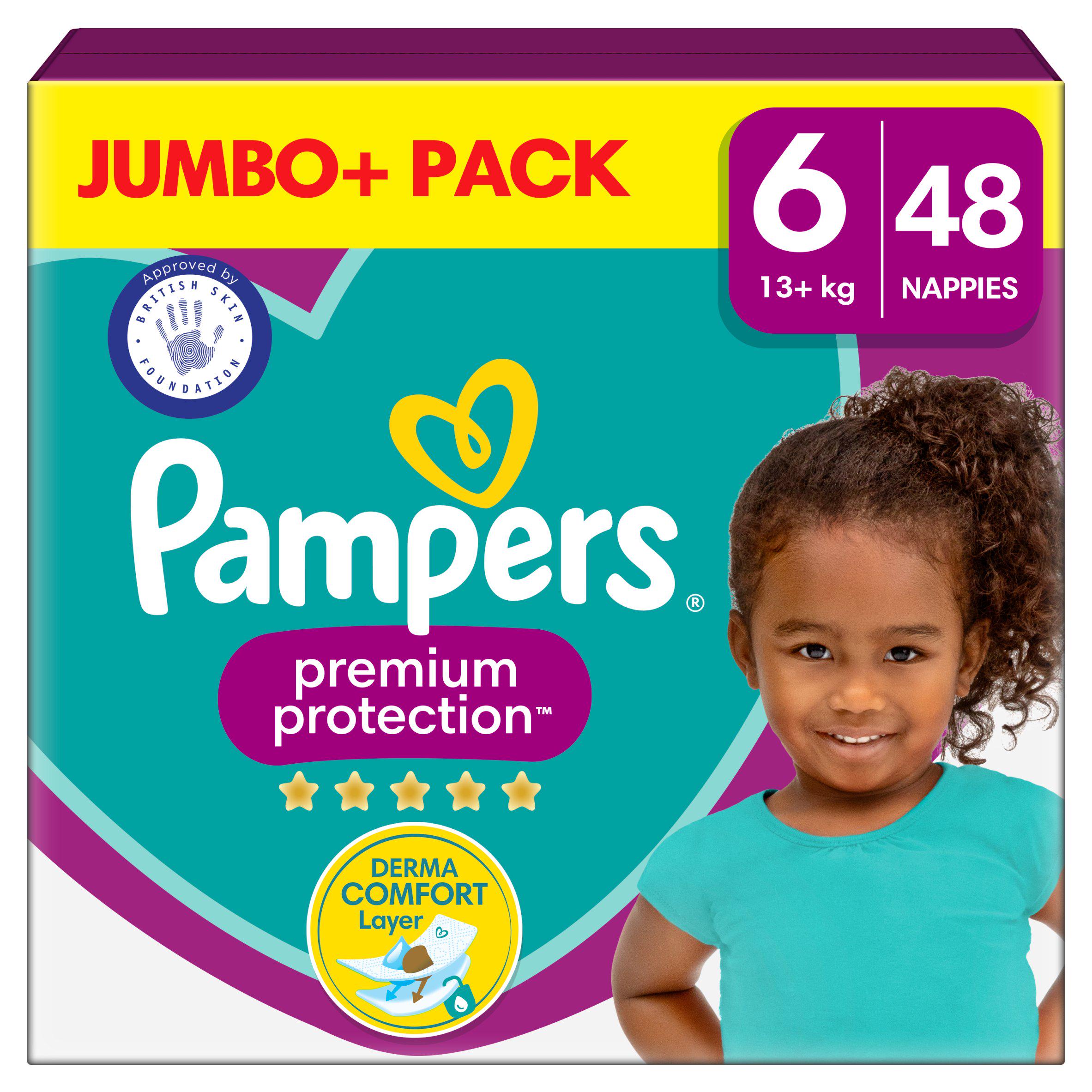 Pampers Premium Protection Jumbo+ Pack Nappies Size 6, 13kg+ x48 GOODS Sainsburys   