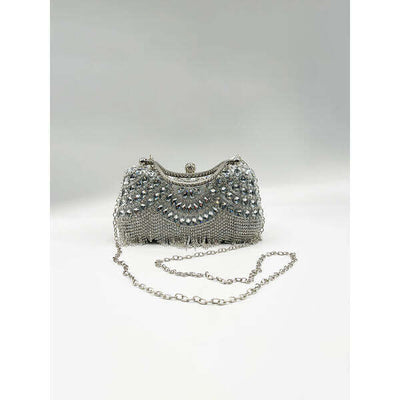 Superdrug SVNX Embellished Fringe Clutch Bag Silver- Buy online at McGrocer