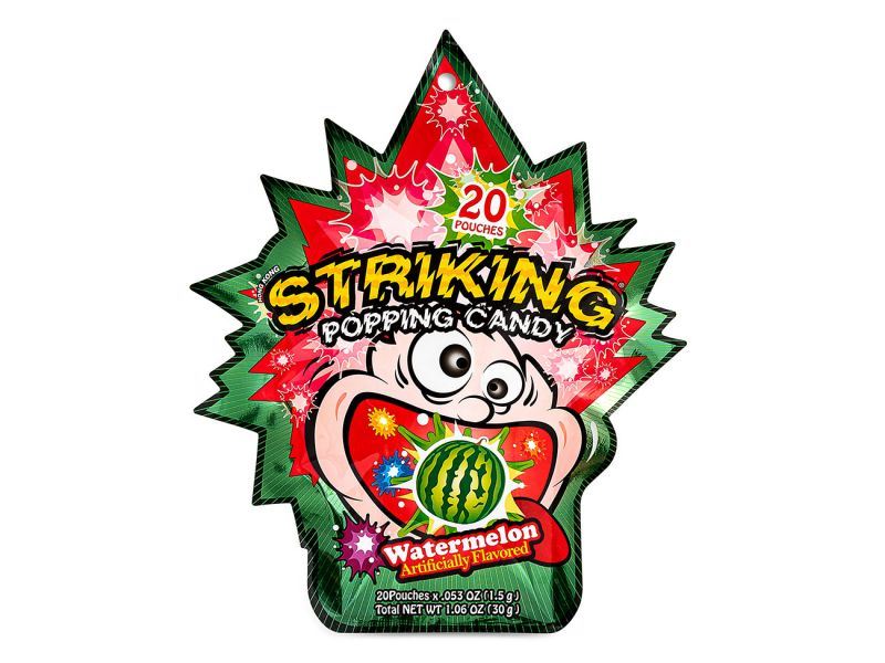 Striking watermelon flavoured popping candy (British brand)