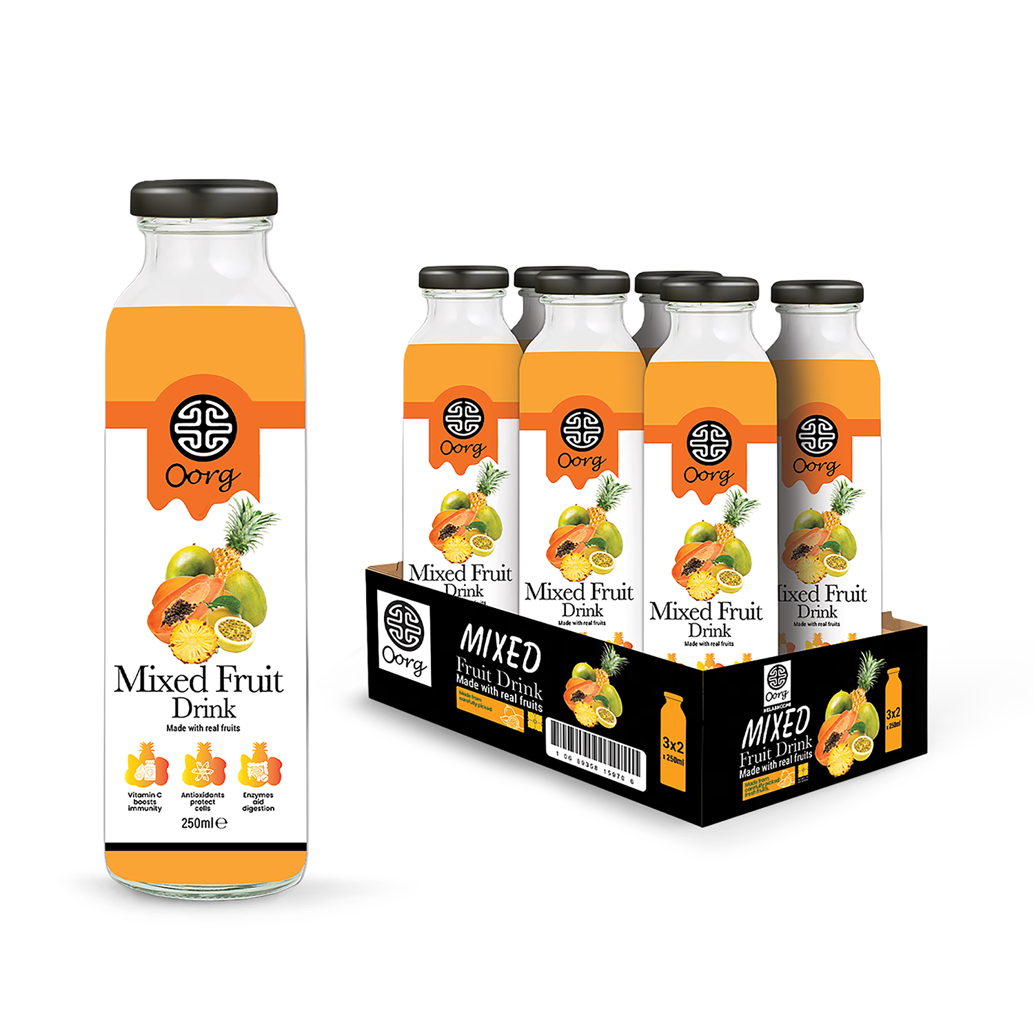 OORG natural mixed fruit juice 250ml pack of 6, imported from the UK