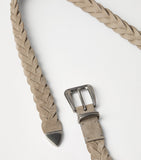Brunello Cucinelli leather braided belt silver-tone buckle, UK version