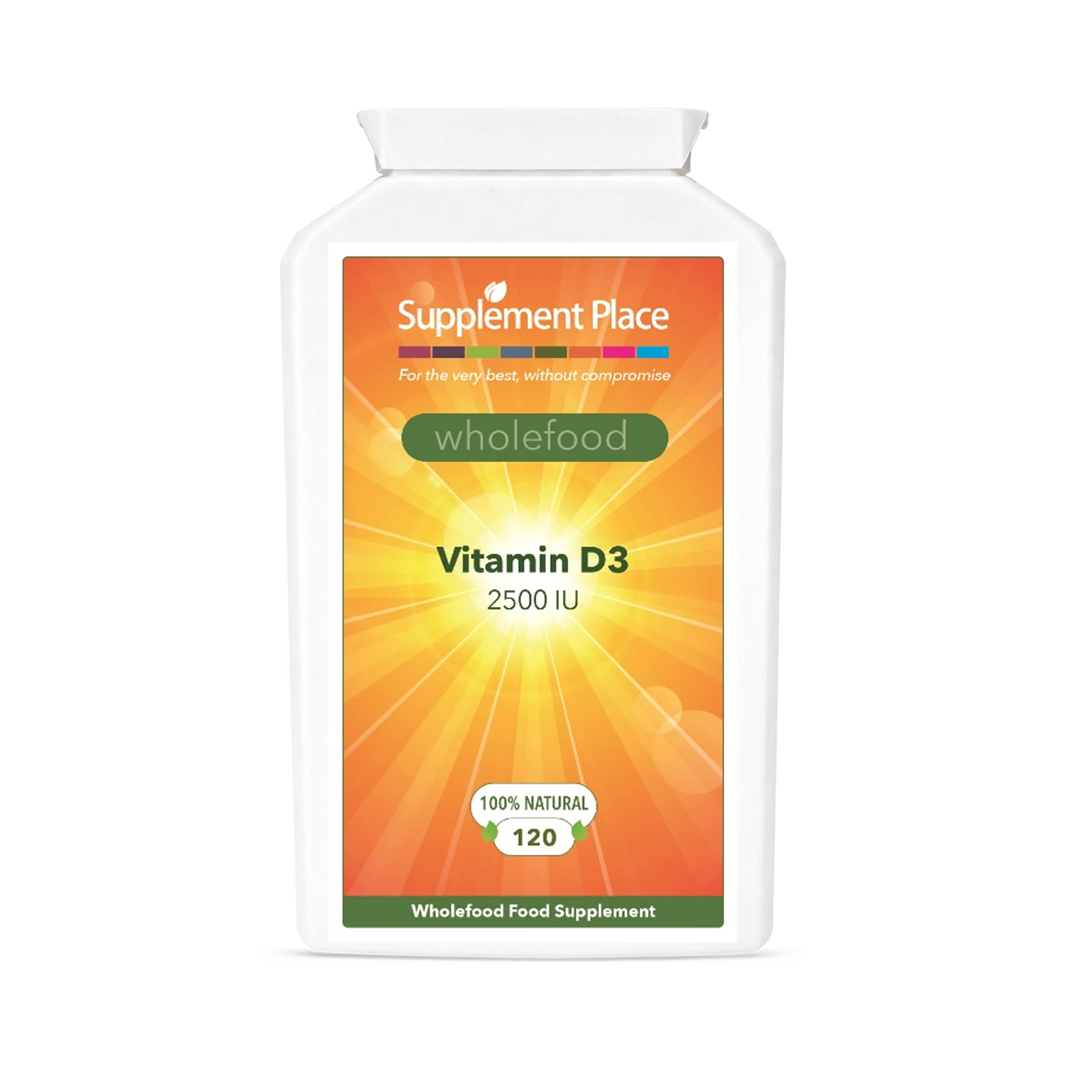 Supplement Place Wholefood Vitamin D3 2500IU 120 capsules, imported from the UK