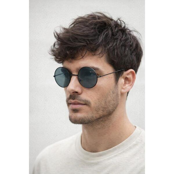 SVNX round metal sunglasses in shiny black, UK version