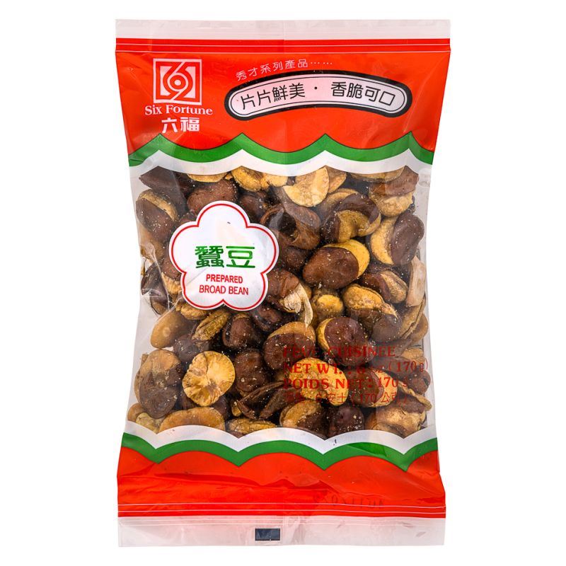 Six Fortune hot prepared broad beans (British brand)