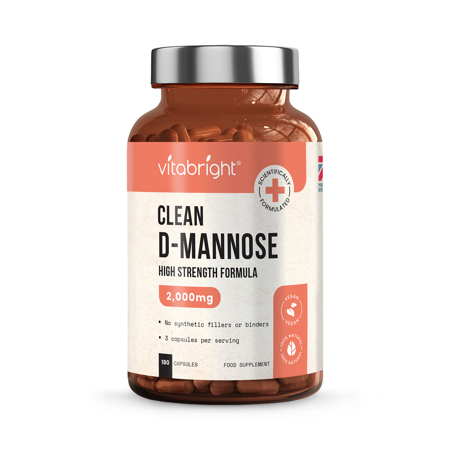 VitaBright pure D-Mannose 2000mg 180 capsules, UK version