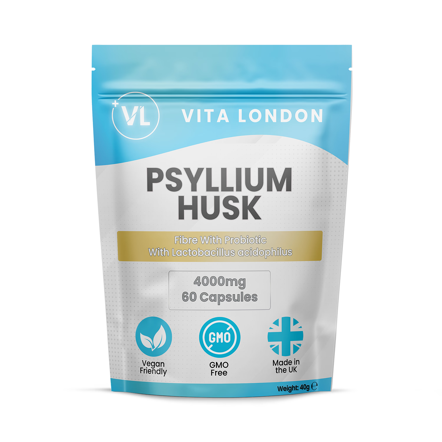 Vita London psyllium husk capsules high strength 4000mg probiotic 60 capsules - British product