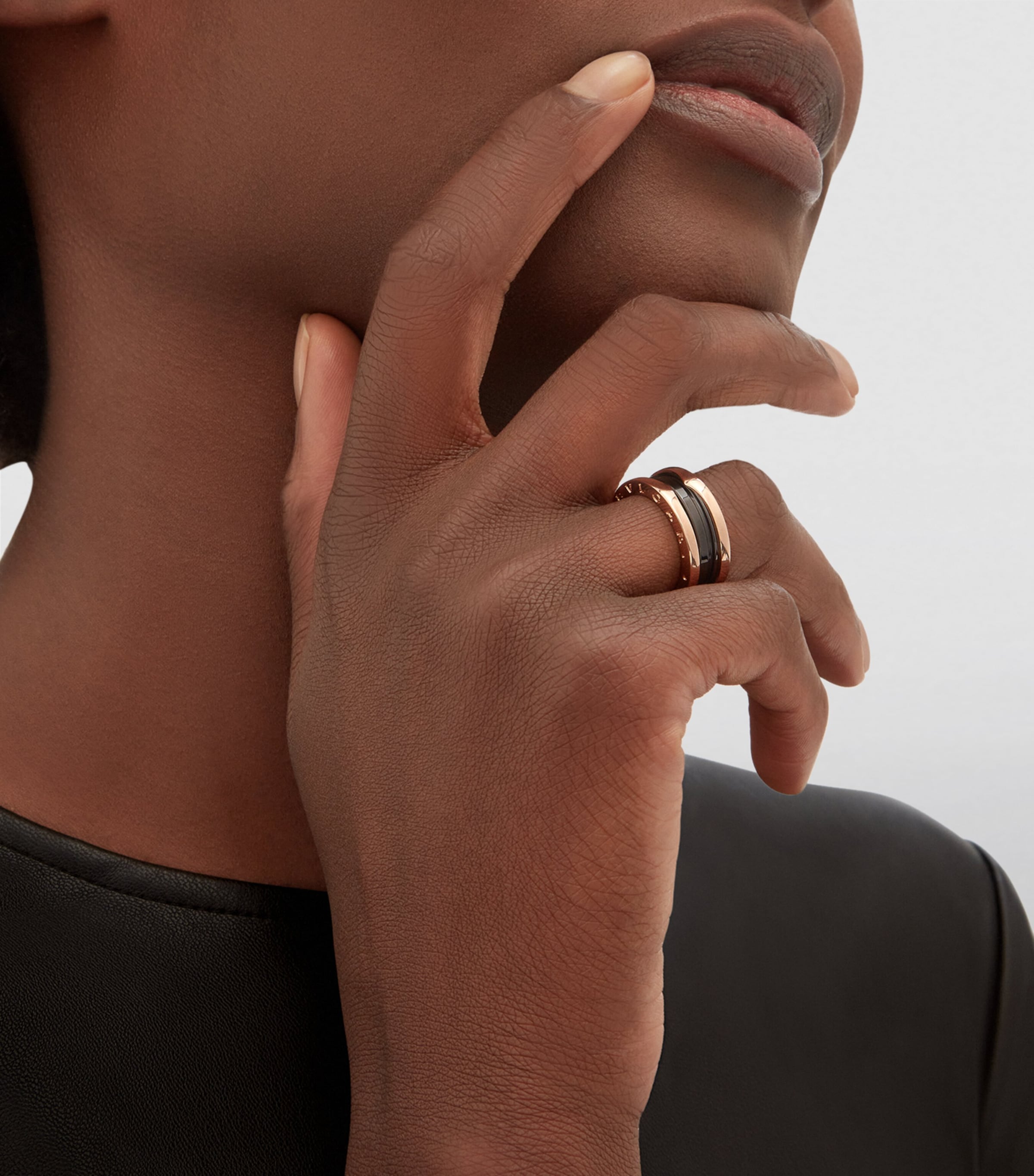 Bvlgari B.zero1 two-band ring in rose gold and black ceramic (British brand)