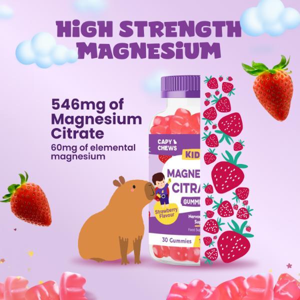 CapyChews kids magnesium gummies strawberry flavour, UK version