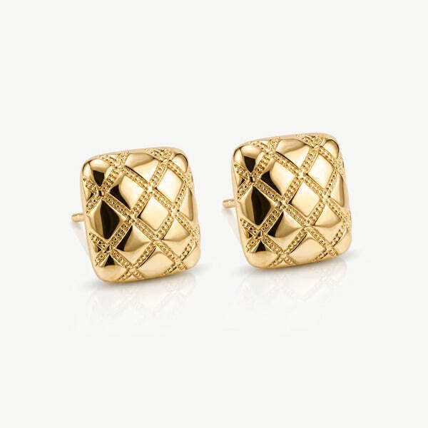 MUCHV quilted stud earrings 18k gold 1.1cm, imported from the UK