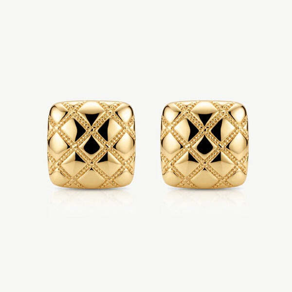 MUCHV quilted stud earrings 18k gold 1.1cm, imported from the UK