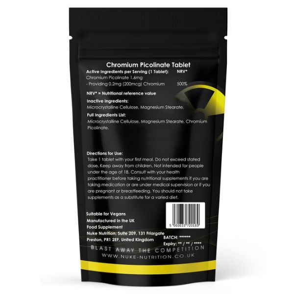 Nuke Nutrition Chromium Picolinate Tablets 200mg - 180ct GOODS Superdrug   