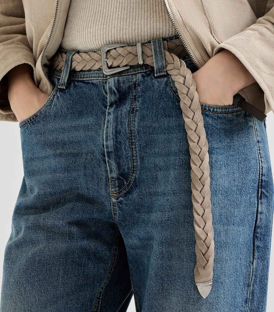 Brunello Cucinelli suede braided belt 2.5cm, imported from the UK