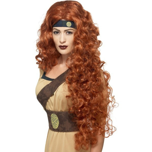 Smiffys Medieval Warrior Queen wig auburn extra long, imported from the UK