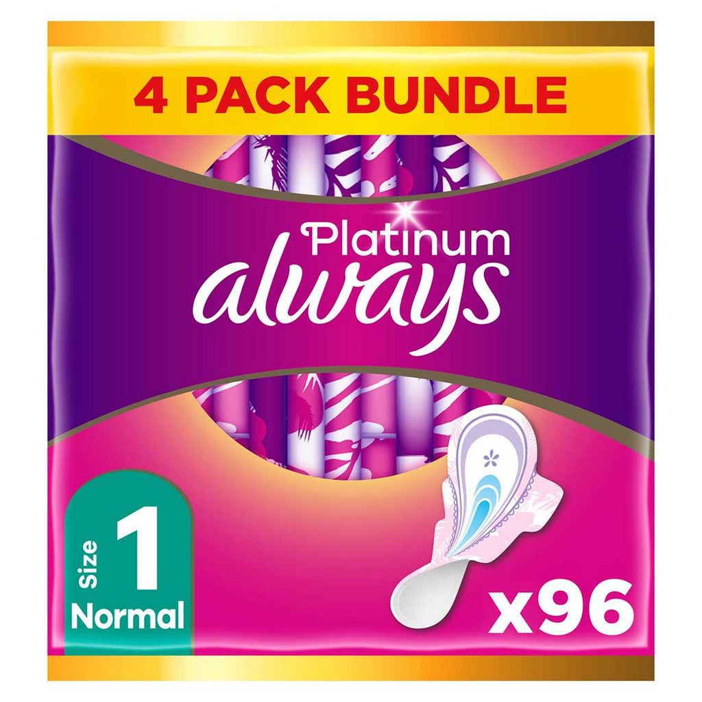 Always Platinum Normal (Size 1) Pads Wings 24 Sanitary Towels x4 Bundle