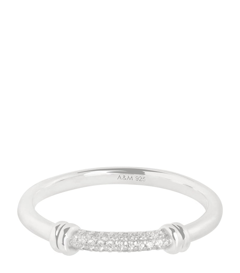 Astrid & Miyu rhodium-plated pavé knot ring (British brand)