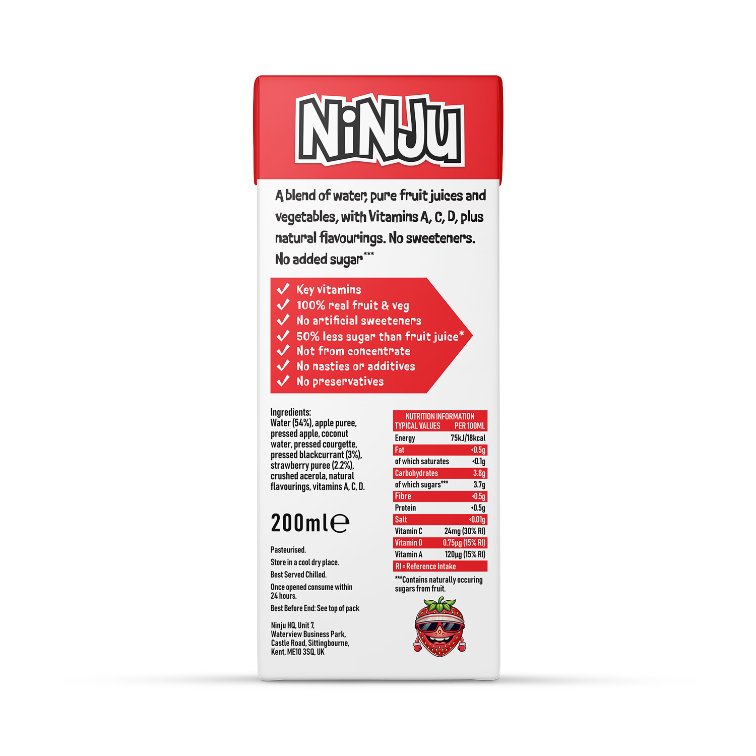 Ninju strawberry blackcurrant vitamin water 200ml - British product