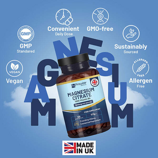 Prowise Magnesium Citrate 1500mg 120 vegan tablets (British brand)