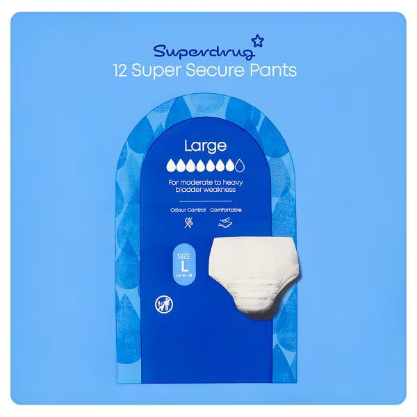 Superdrug Super Incontinence Pants Large 12 pack (British brand)