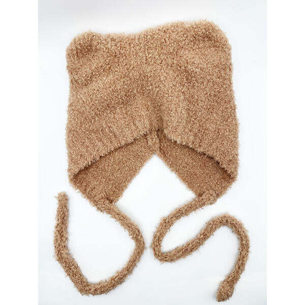 SVNX bear ear beanie in beige, imported from the UK